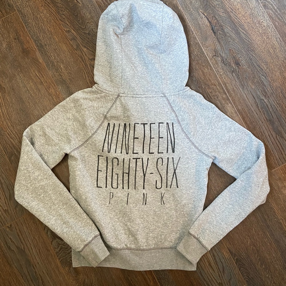 PINK gray zip up hoodie sweatshirt - Picture 4 of 8